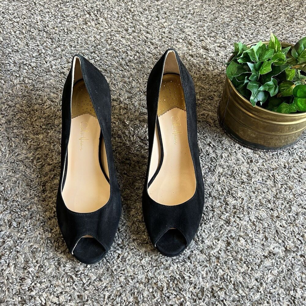 Cole Haan Black Suede Peep-Toe Heels
